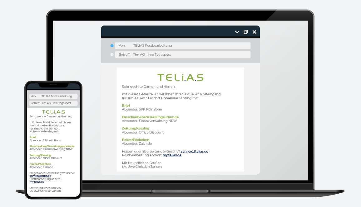 Posteingangsbenachrichtigung als E-Mail - Virtual Office